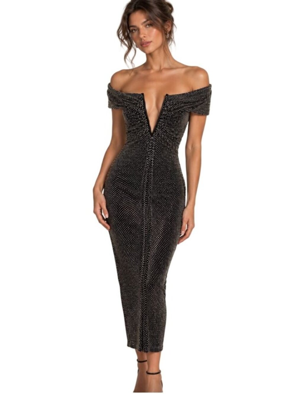 Self-Portrait Printed Mesh Rhinestone Midi Dress Homecoming Dress - Size 0